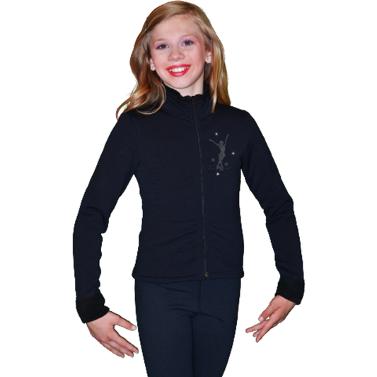 J11 Solid Polar Fleece Fitted Figure Skating Jacket w/ Mini Jump Skater Crystals