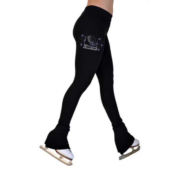 P622F All Black 3" Waist Band Light Weight Fleece Figure Skating Pants with Crystals Combination